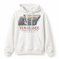 Vintage Tennessee State Graphic Pullover Hoodie in White, front view on a white background