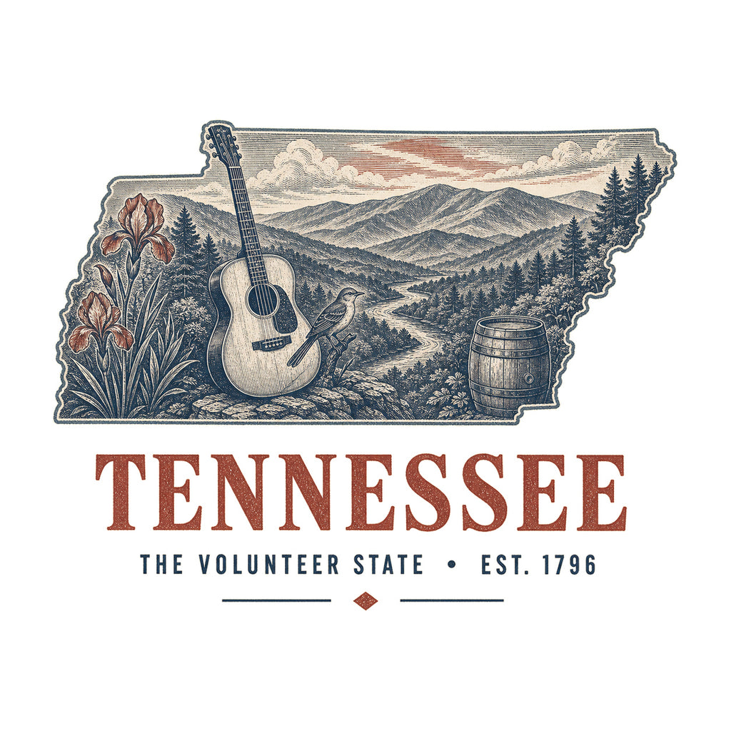 Tennessee vintage state artwork on a white background