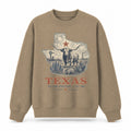 Vintage Texas State Graphic Crewneck Sweatshirt in Khaki, front view on a white background