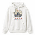 Vintage Texas State Graphic Pullover Hoodie in White, front view on a white background