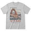 Vintage Utah State Graphic T-Shirt in Heather Gray, front view on a white background
