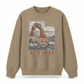 Vintage Utah State Graphic Crewneck Sweatshirt in Khaki, front view on a white background
