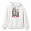 Vintage Utah State Graphic Pullover Hoodie in White, front view on a white background