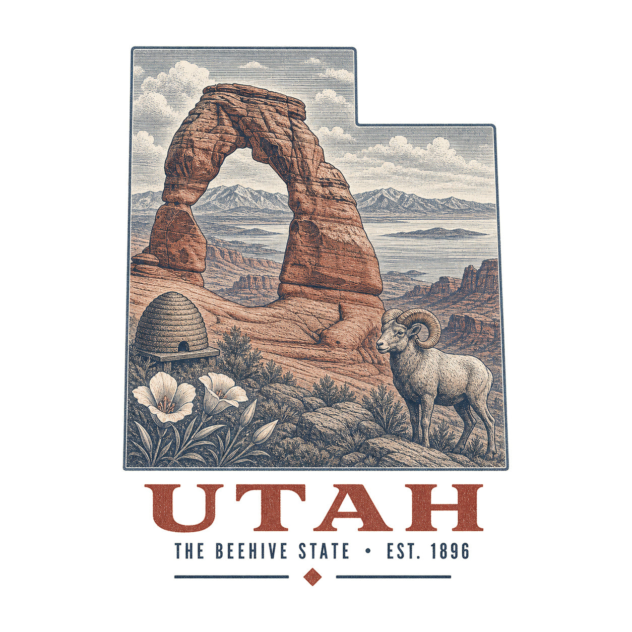 Utah vintage state artwork on a white background