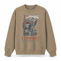 Vintage Vermont State Graphic Crewneck Sweatshirt in Khaki, front view on a white background