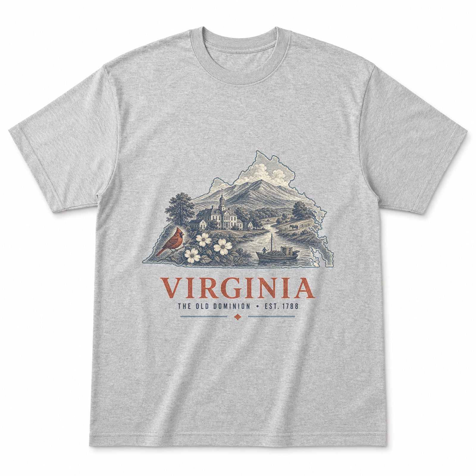 Vintage Virginia State Graphic T-Shirt in Heather Gray, front view on a white background