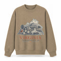 Vintage Virginia State Graphic Crewneck Sweatshirt in Khaki, front view on a white background