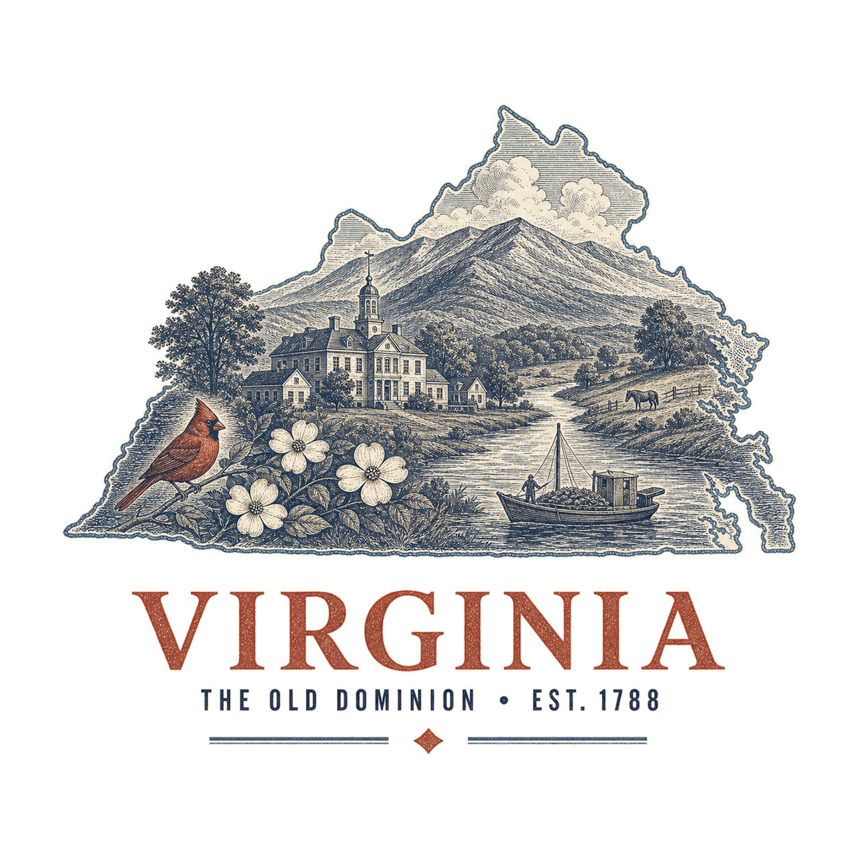 Virginia vintage state artwork on a white background