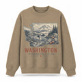 Vintage Washington State Graphic Crewneck Sweatshirt in Khaki, front view on a white background