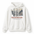 Vintage Washington State Graphic Pullover Hoodie in White, front view on a white background