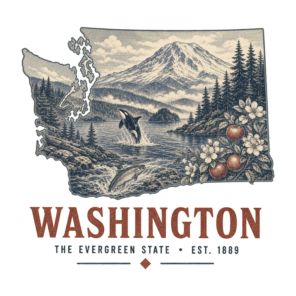 Washington vintage state artwork on a white background