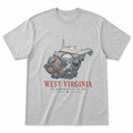 Vintage West Virginia State Graphic T-Shirt in Heather Gray, front view on a white background