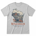 Vintage Wisconsin State Graphic T-Shirt in Heather Gray, front view on a white background