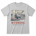 Vintage Wyoming State Graphic T-Shirt in Heather Gray, front view on a white background