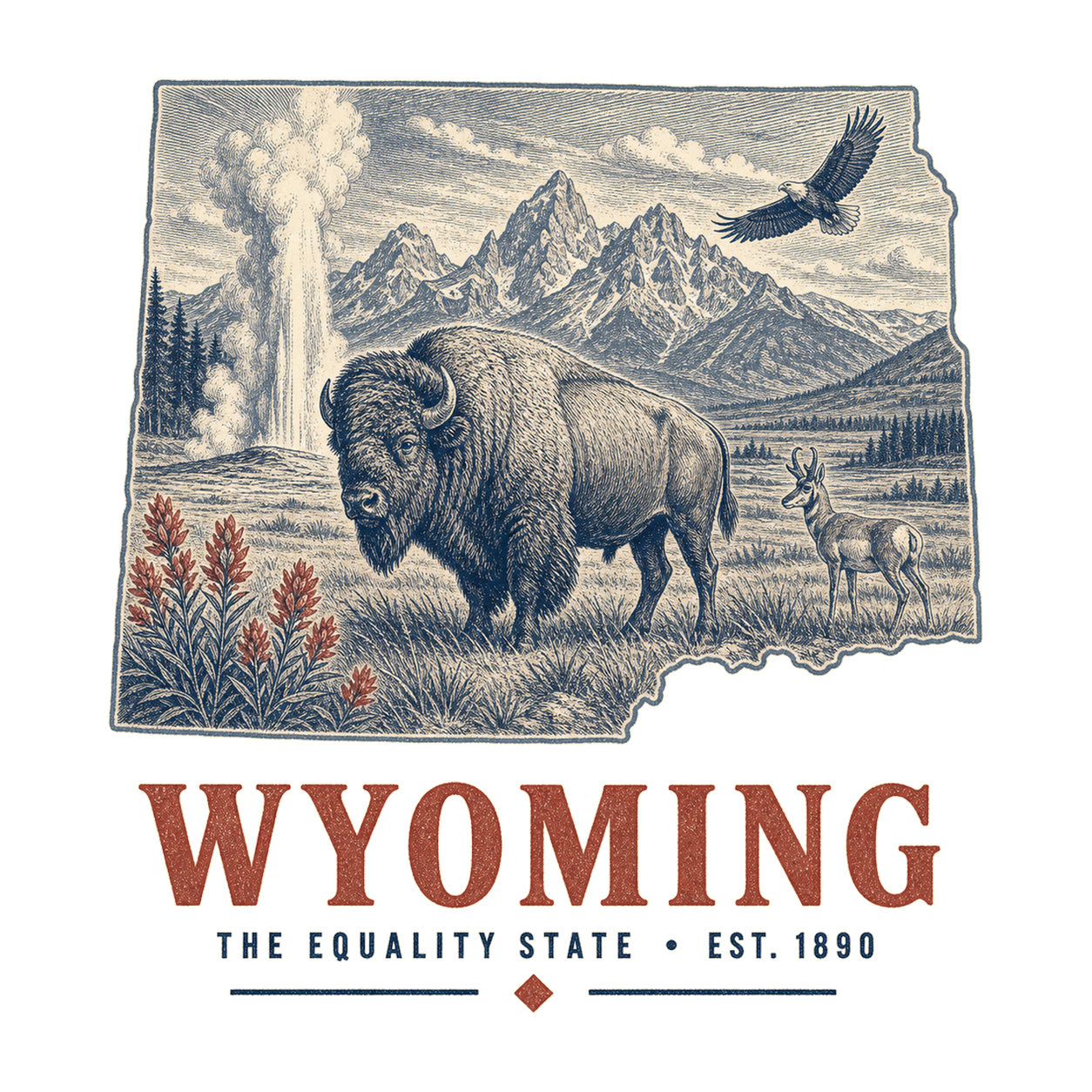 Wyoming vintage state artwork on a white background