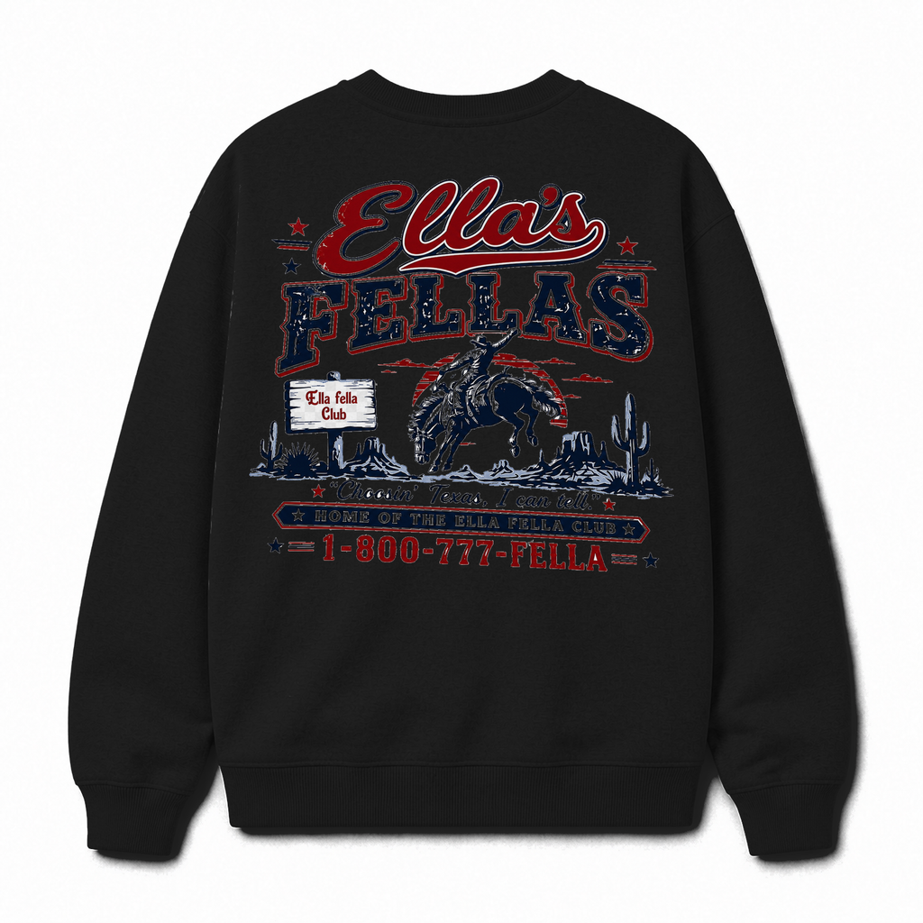 Ella's Fellas Texas Rodeo Crewneck Sweatshirt in Black, back view
