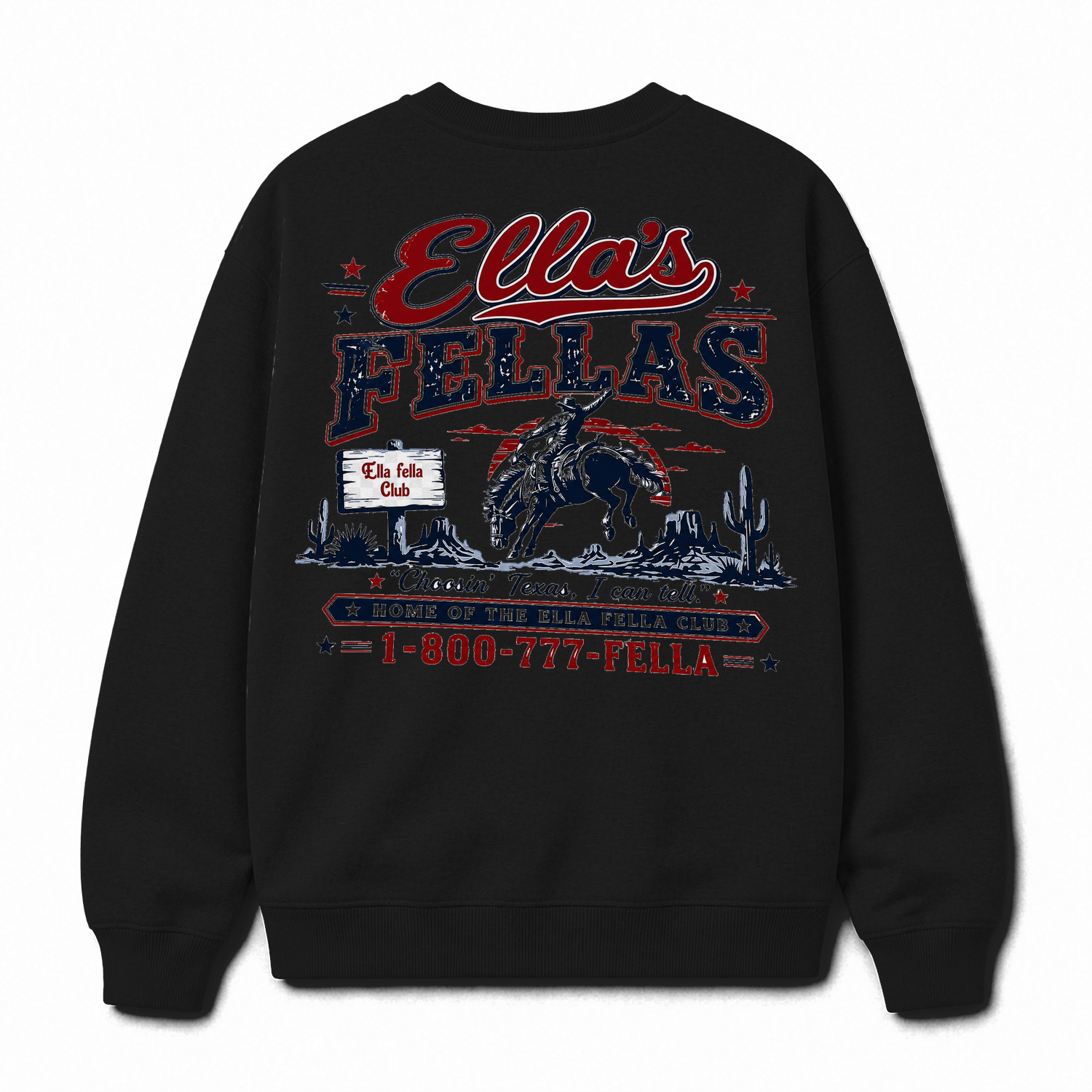 Ella's Fellas Texas Rodeo Crewneck Sweatshirt in Black, back view