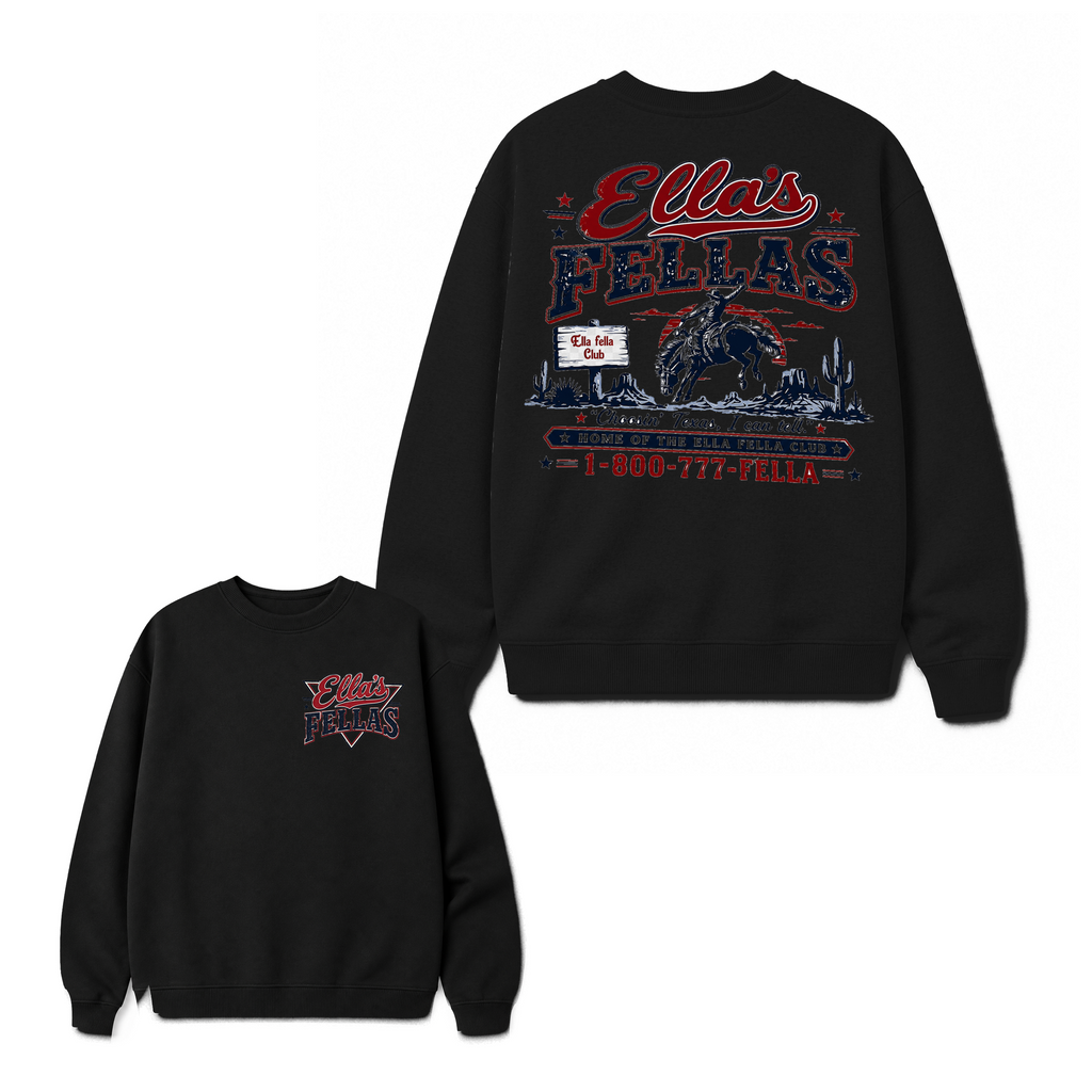 Ella's Fellas Texas Rodeo Crewneck Sweatshirt in Black, front and back double-sided view
