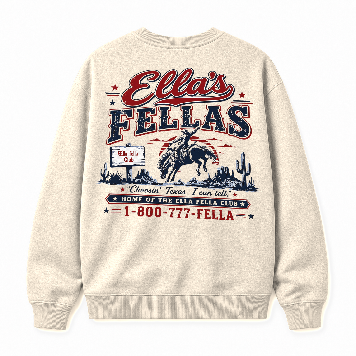 Ella's Fellas Texas Rodeo Crewneck Sweatshirt in Cream, back view