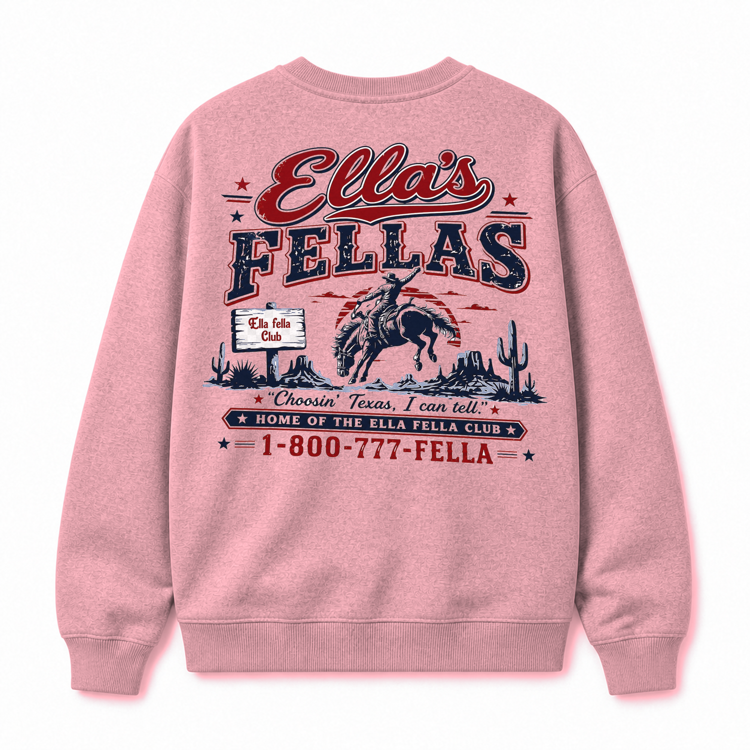 Ella's Fellas Texas Rodeo Crewneck Sweatshirt in Dusty Pink, back view