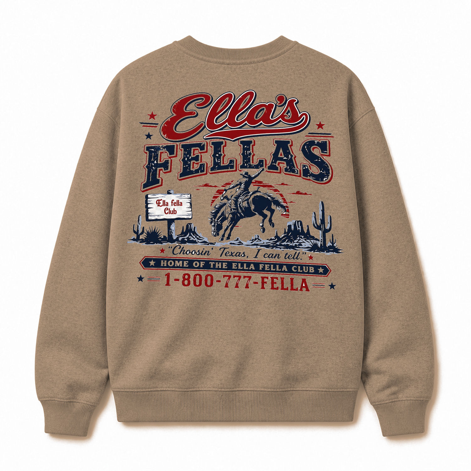Ella's Fellas Texas Rodeo Crewneck Sweatshirt in Khaki, back view