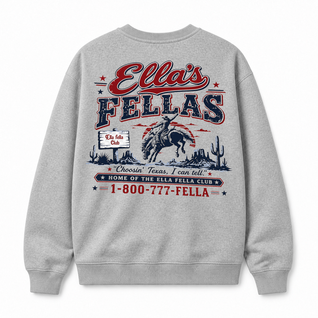 Ella's Fellas Texas Rodeo Crewneck Sweatshirt in Light Gray, back view