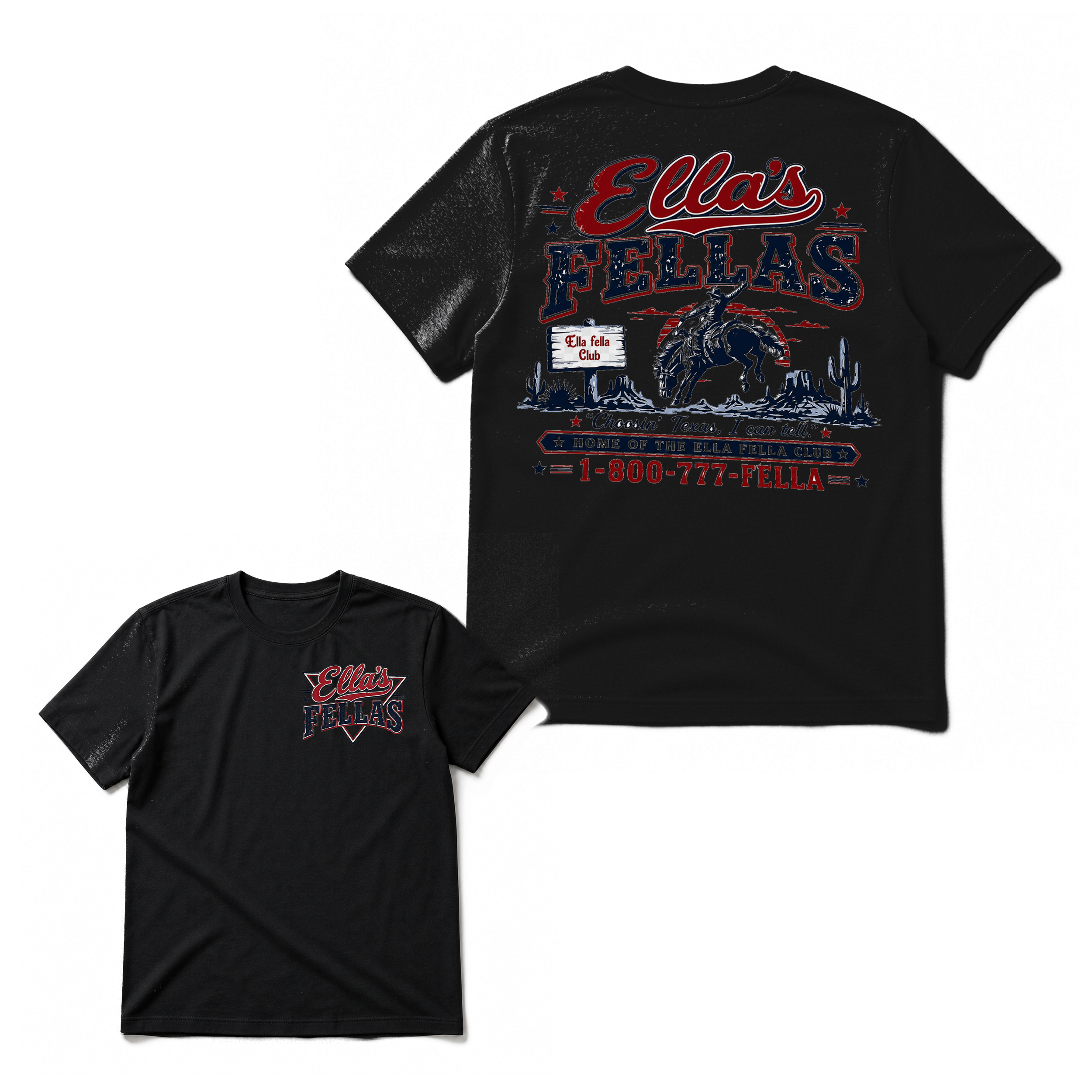 Ella's Fellas Texas Rodeo Cotton Graphic T-Shirt in Black, front and back double-sided view