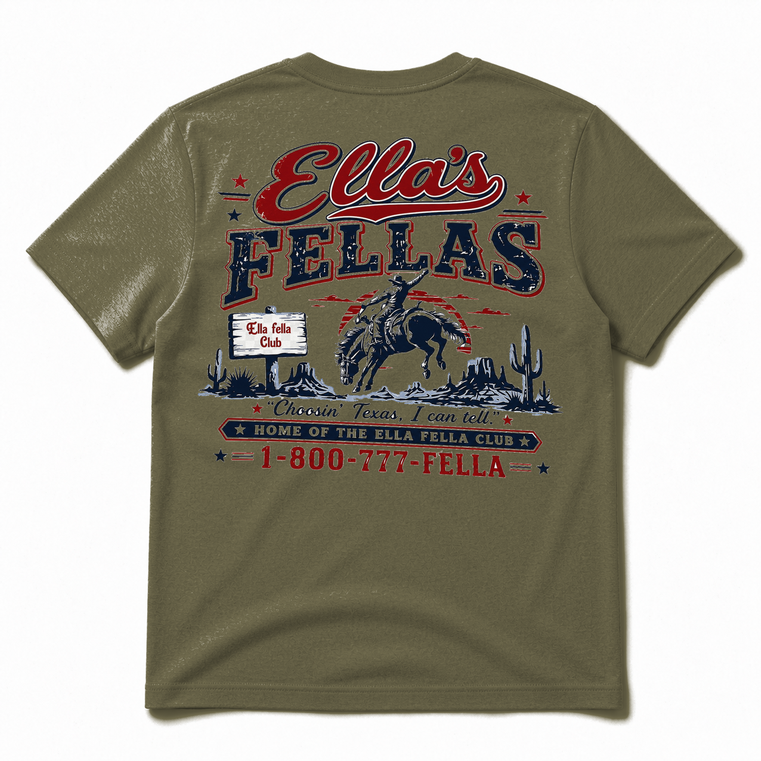 Ella's Fellas Texas Rodeo Cotton Graphic T-Shirt in Olive Green, back view