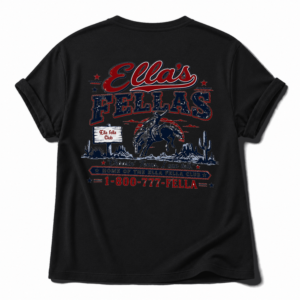 Ella's Fellas Texas Rodeo V-Neck Cotton Graphic T-Shirt in Black, back view