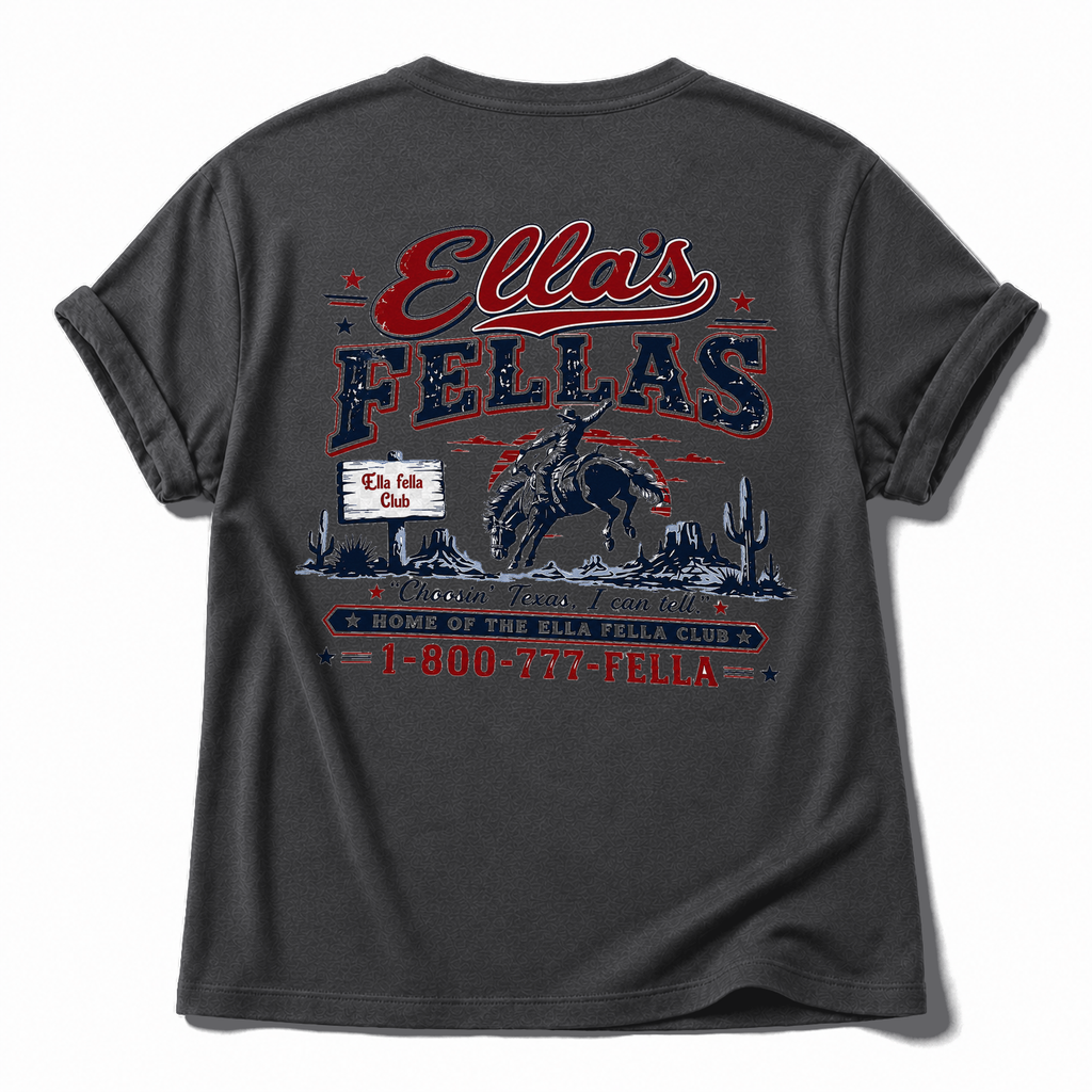 Ella's Fellas Texas Rodeo V-Neck Cotton Graphic T-Shirt in Dark Gray, back view