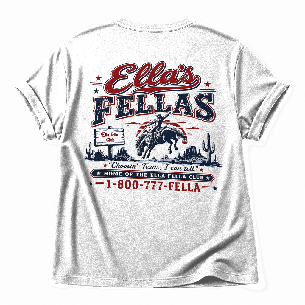 Ella's Fellas Texas Rodeo V-Neck Cotton Graphic T-Shirt in Natural White, back view