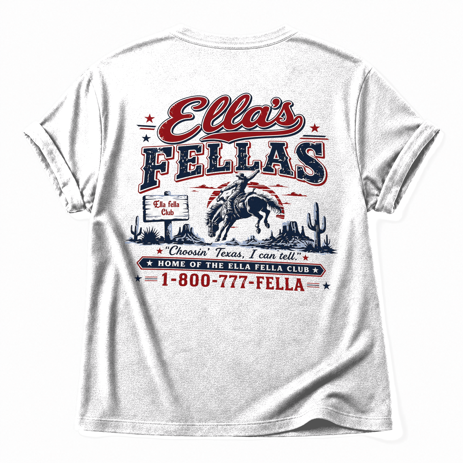 Ella's Fellas Texas Rodeo V-Neck Cotton Graphic T-Shirt in Natural White, back view