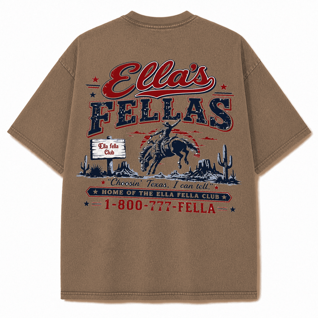 Ella's Fellas Texas Rodeo Vintage Washed Heavyweight Graphic Tee in Brown, back view