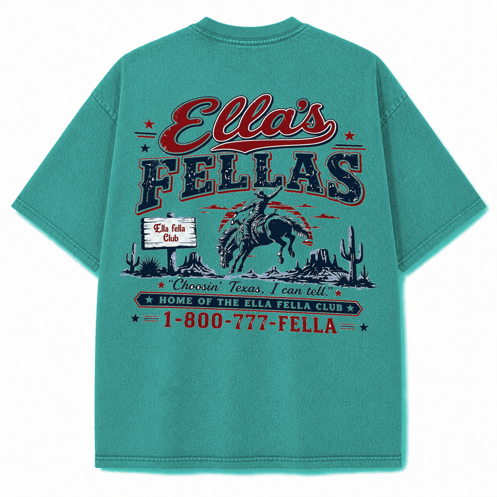 Ella's Fellas Texas Rodeo Vintage Washed Heavyweight Graphic Tee in Green, back view