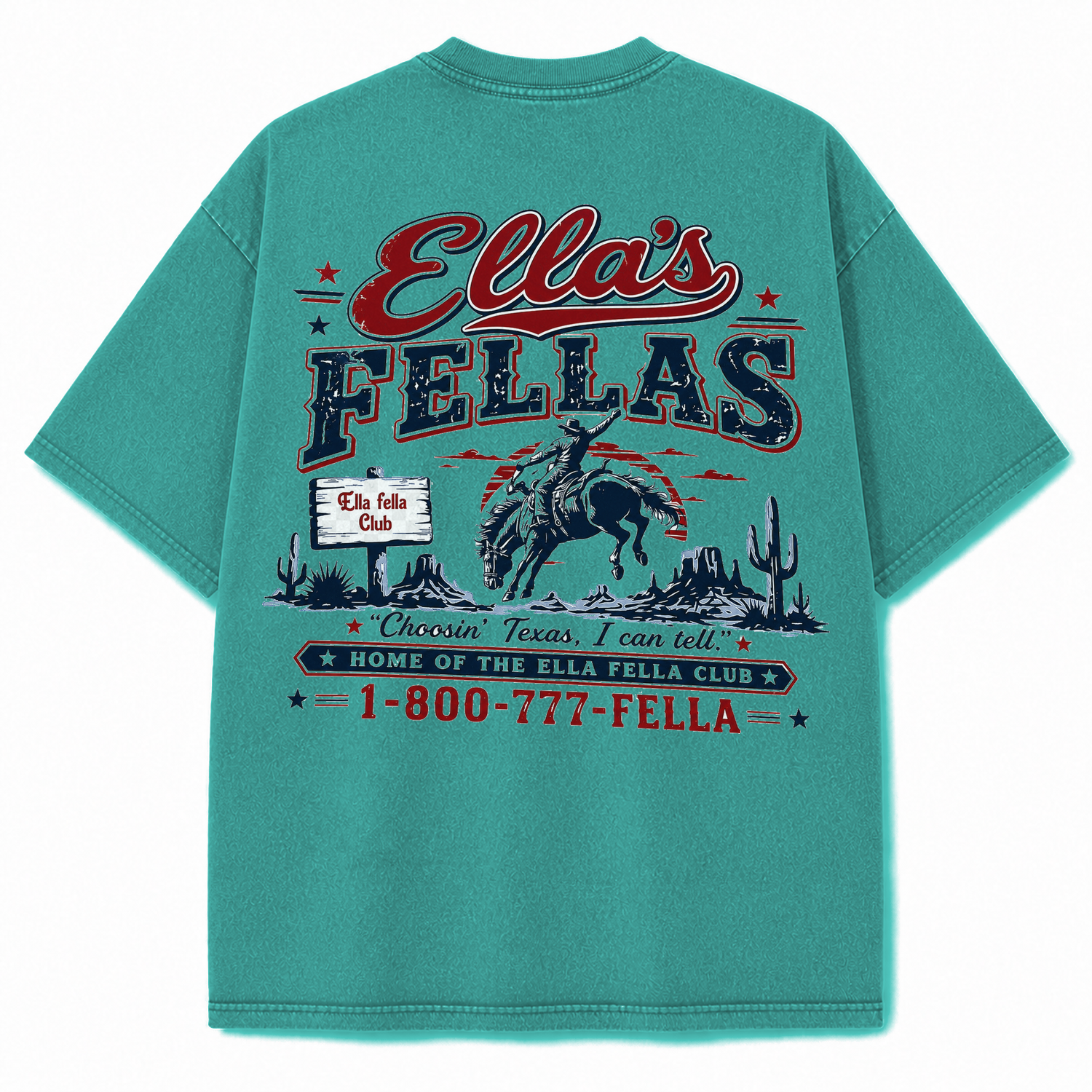 Ella's Fellas Texas Rodeo Vintage Washed Heavyweight Graphic Tee in Green, back view