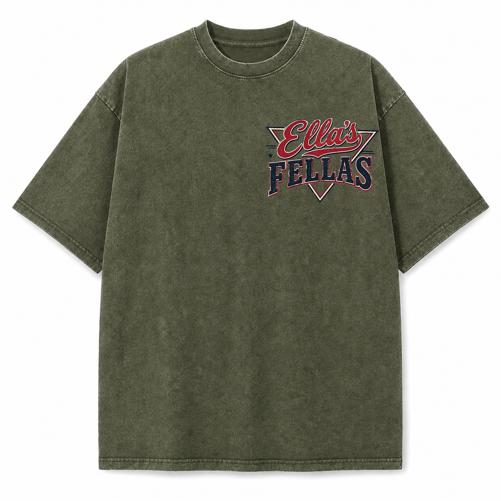 Ella's Fellas Texas Rodeo Vintage Washed Heavyweight Graphic Tee in Military Green, front view