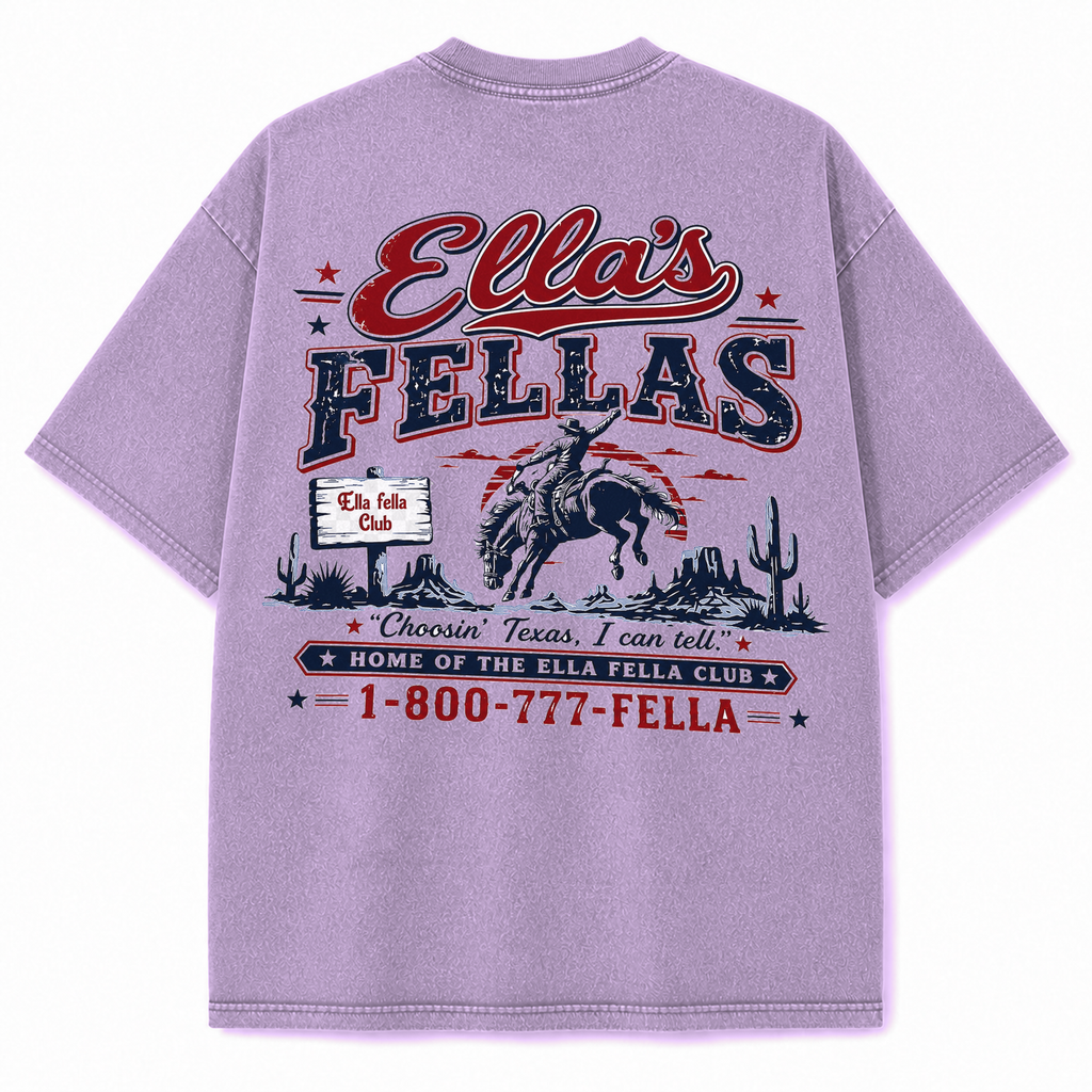 Ella's Fellas Texas Rodeo Vintage Washed Heavyweight Graphic Tee in Purple, back view