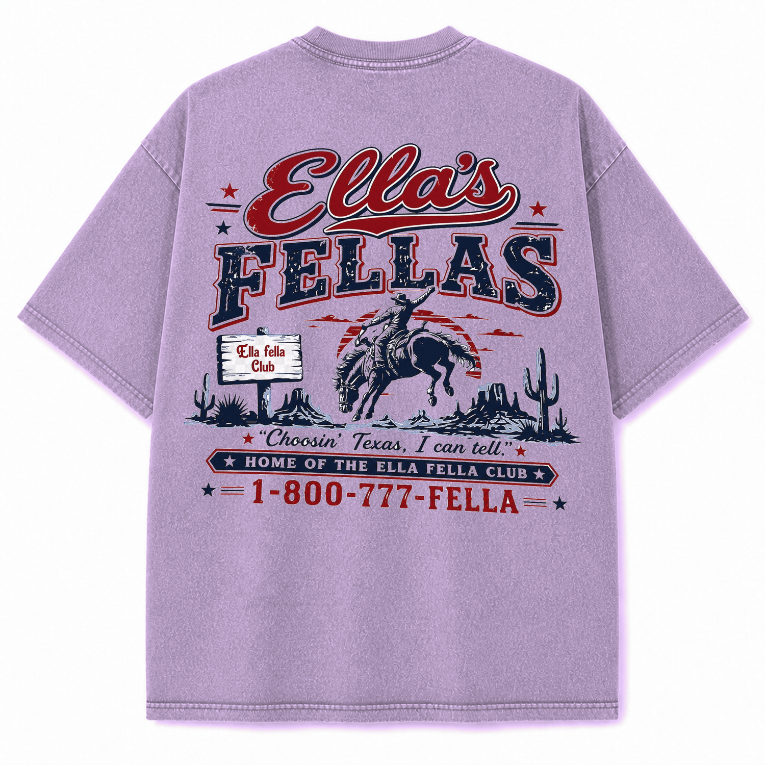 Ella's Fellas Texas Rodeo Vintage Washed Heavyweight Graphic Tee in Purple, back view
