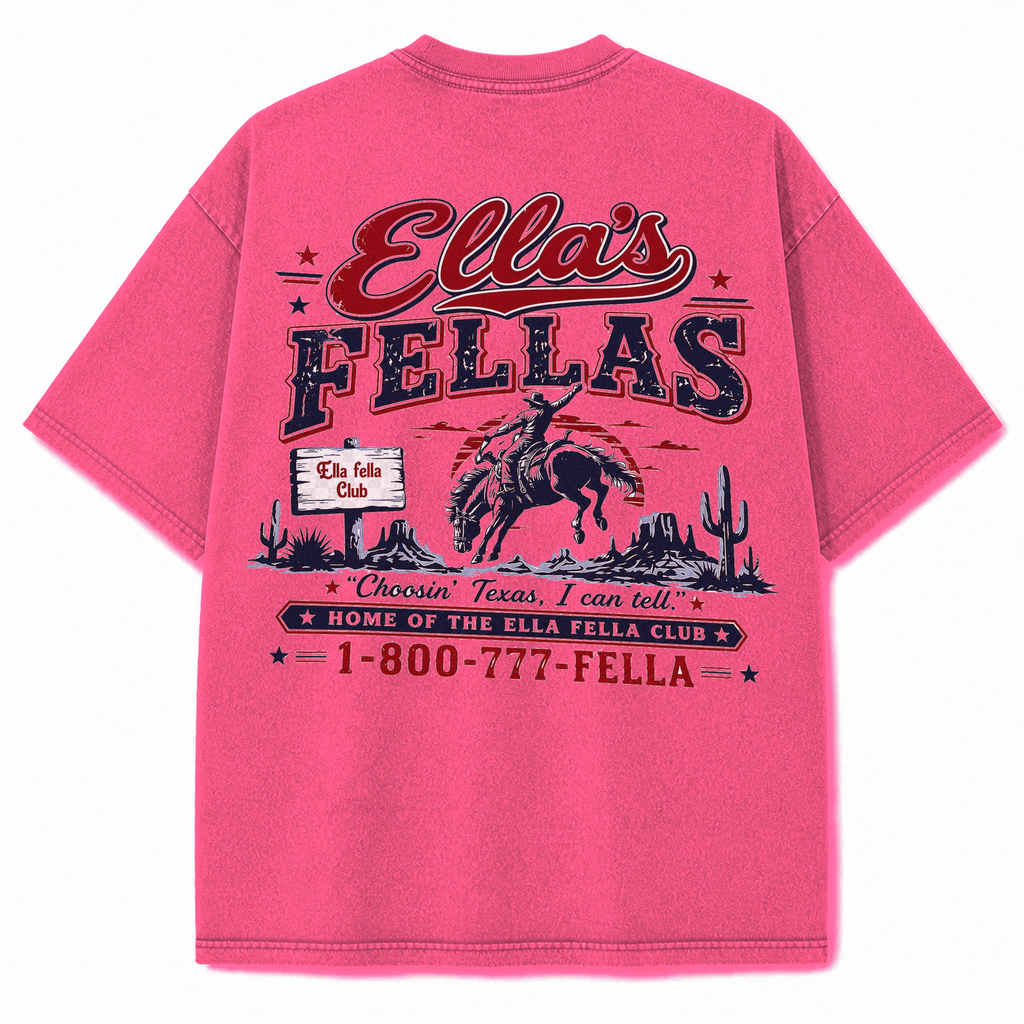 Ella's Fellas Texas Rodeo Vintage Washed Heavyweight Graphic Tee in Rose Red, back view