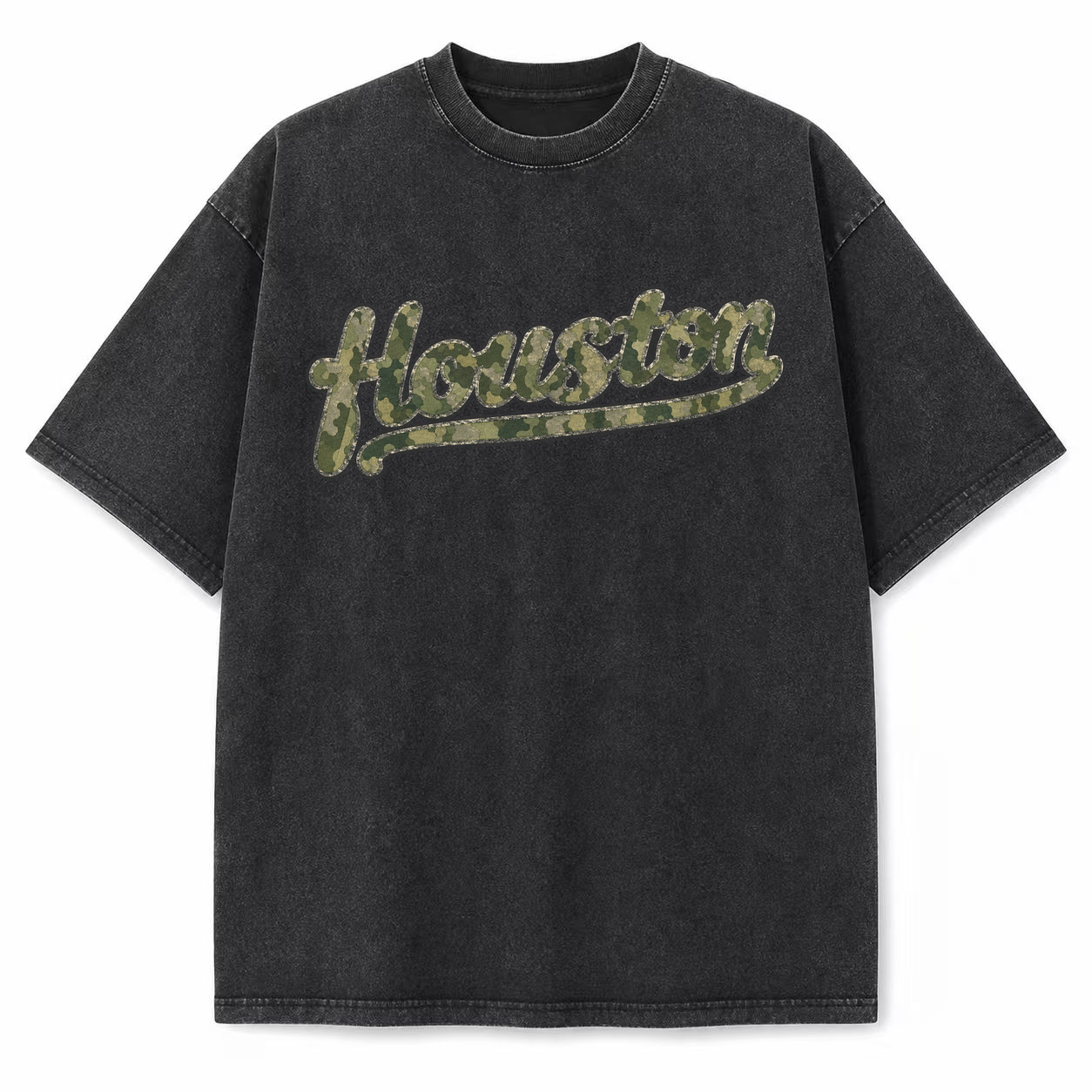 Vintage Washed Houston Camo Double-Sided Heavyweight Graphic Tee in Vintage Washed Heavyweight T-Shirt, Washed Black, front v