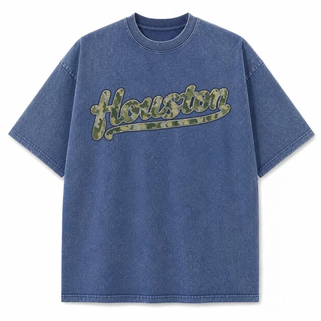 Vintage Washed Houston Camo Double-Sided Heavyweight Graphic Tee in Vintage Washed Heavyweight T-Shirt, Vintage Blue, front v