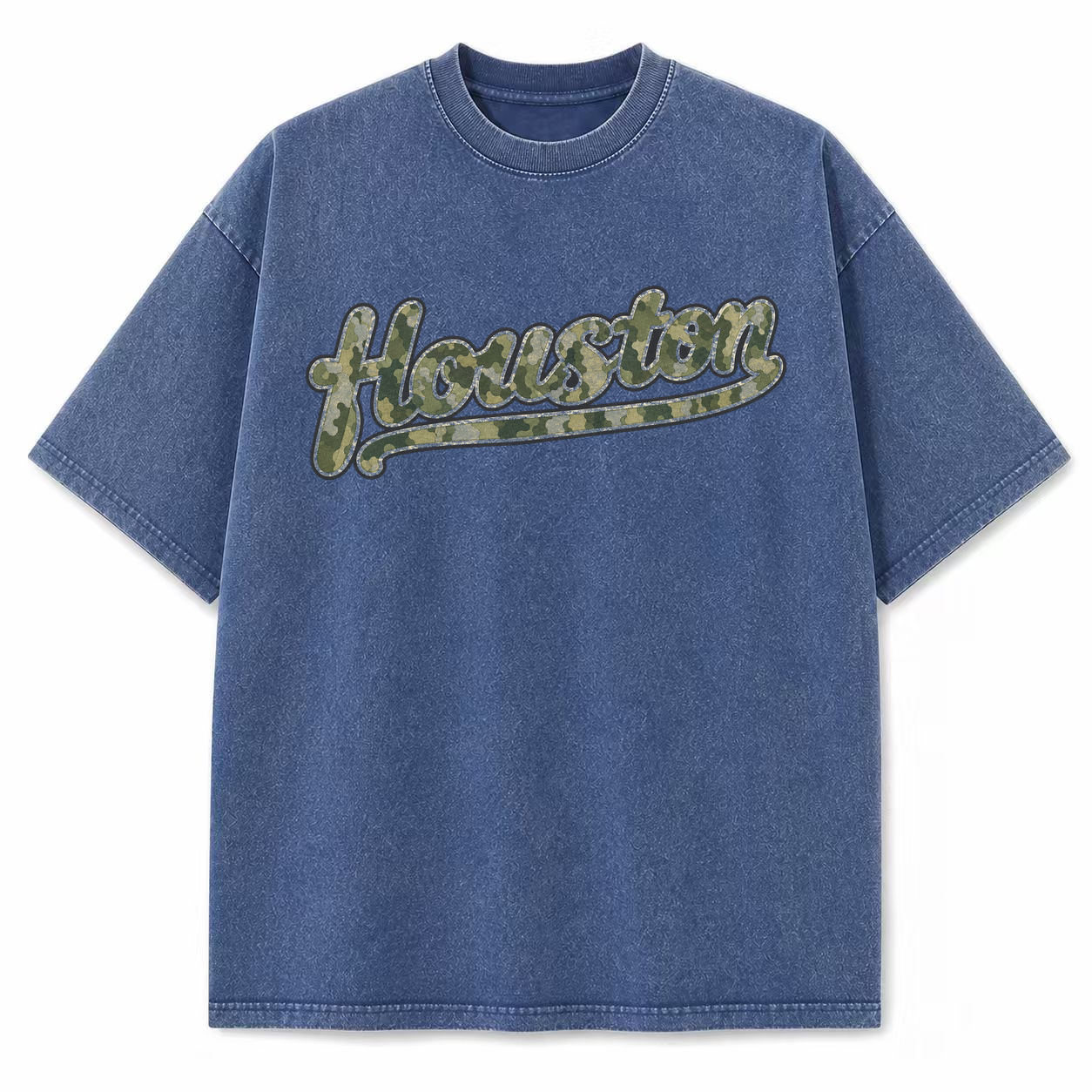 Vintage Washed Houston Camo Double-Sided Heavyweight Graphic Tee in Vintage Washed Heavyweight T-Shirt, Vintage Blue, front v
