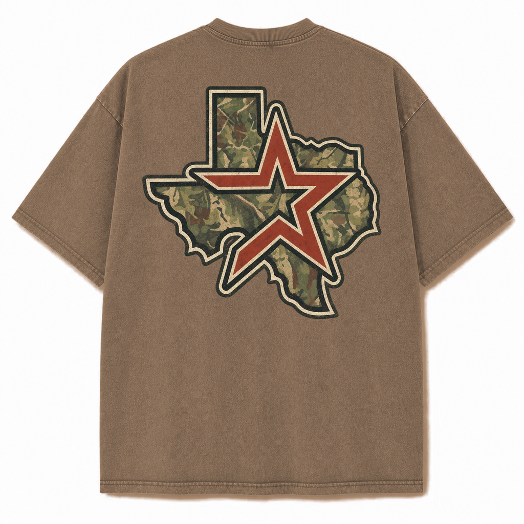 Vintage Washed Houston Camo Double-Sided Heavyweight Graphic Tee in Vintage Washed Heavyweight T-Shirt, Brown, back view