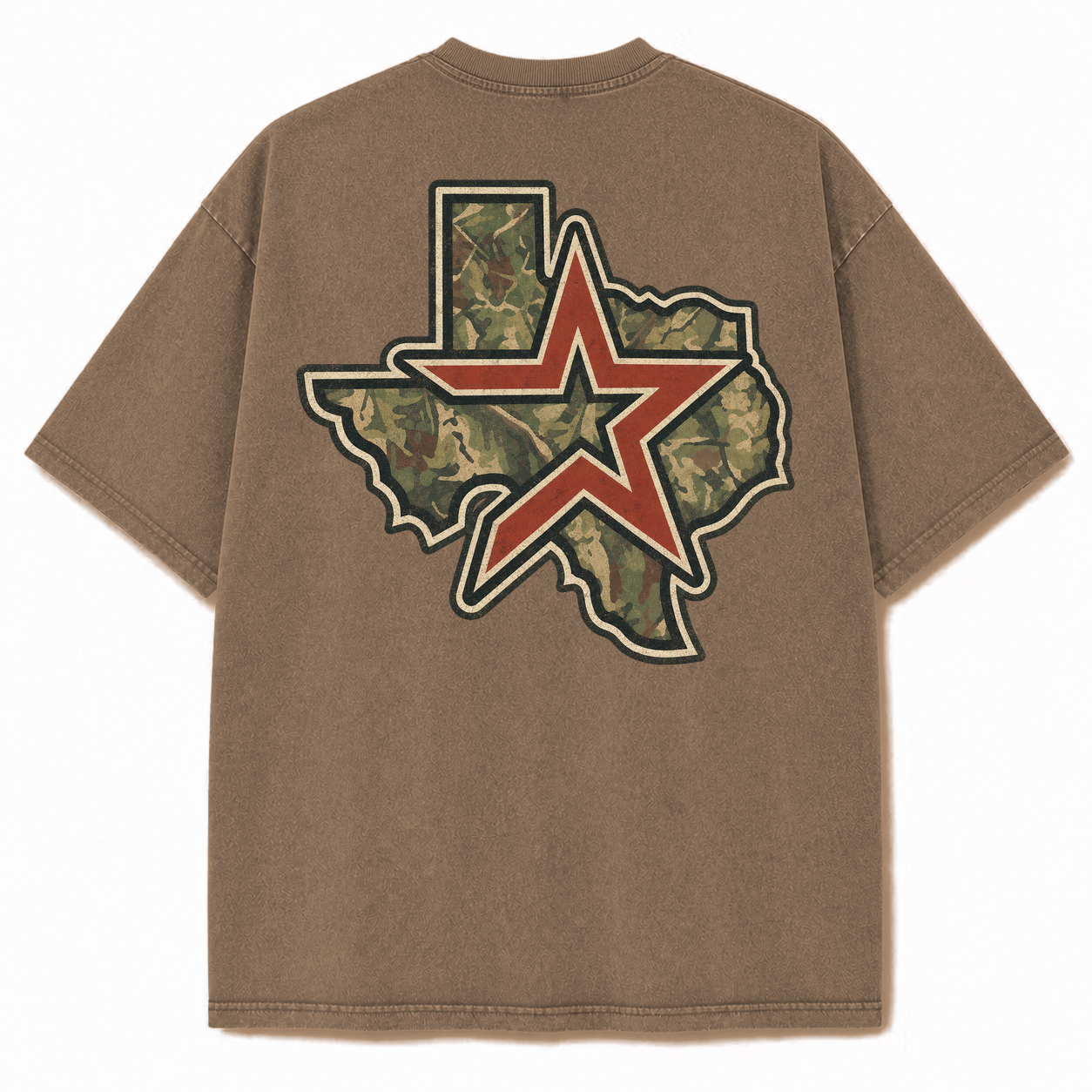 Vintage Washed Houston Camo Double-Sided Heavyweight Graphic Tee in Vintage Washed Heavyweight T-Shirt, Brown, back view