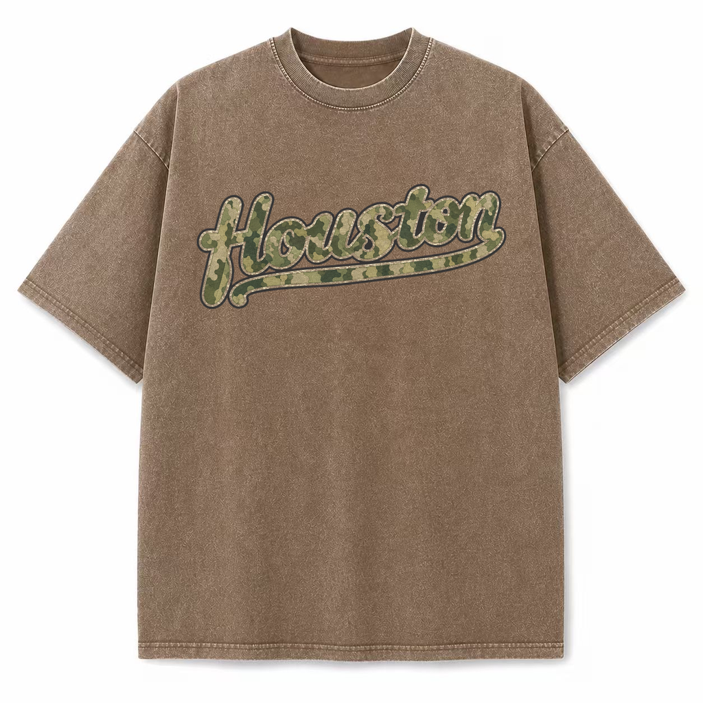 Vintage Washed Houston Camo Double-Sided Heavyweight Graphic Tee in Vintage Washed Heavyweight T-Shirt, Brown, front view