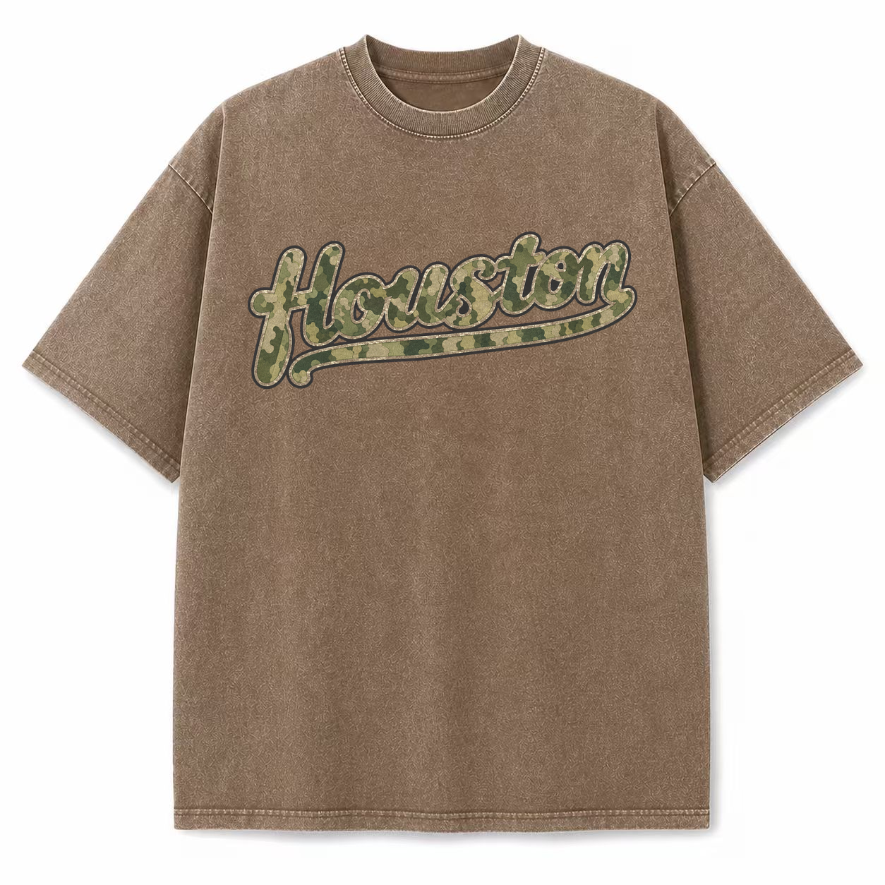 Vintage Washed Houston Camo Double-Sided Heavyweight Graphic Tee in Vintage Washed Heavyweight T-Shirt, Brown, front view