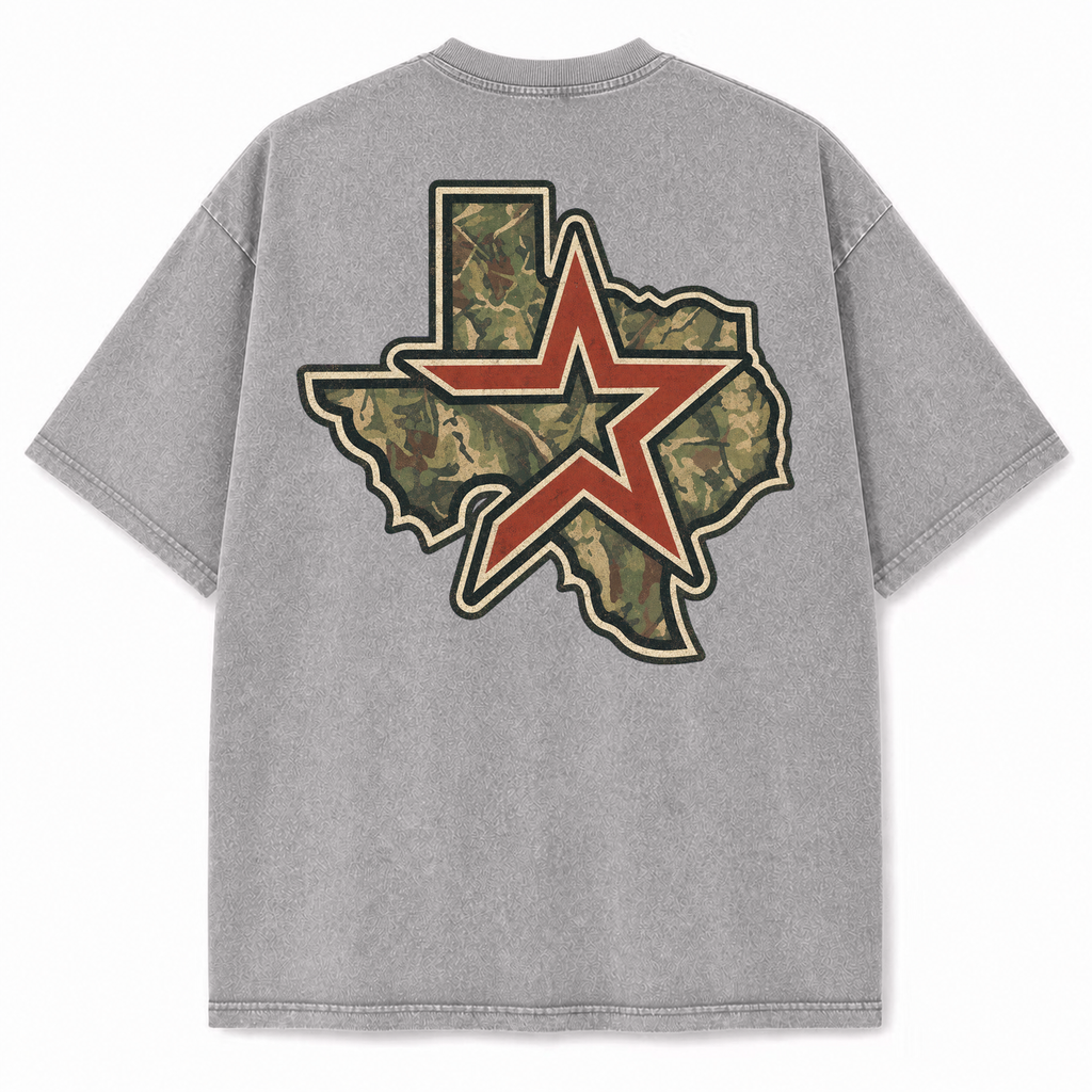 Vintage Washed Houston Camo Double-Sided Heavyweight Graphic Tee in Vintage Washed Heavyweight T-Shirt, Light Gray, back view