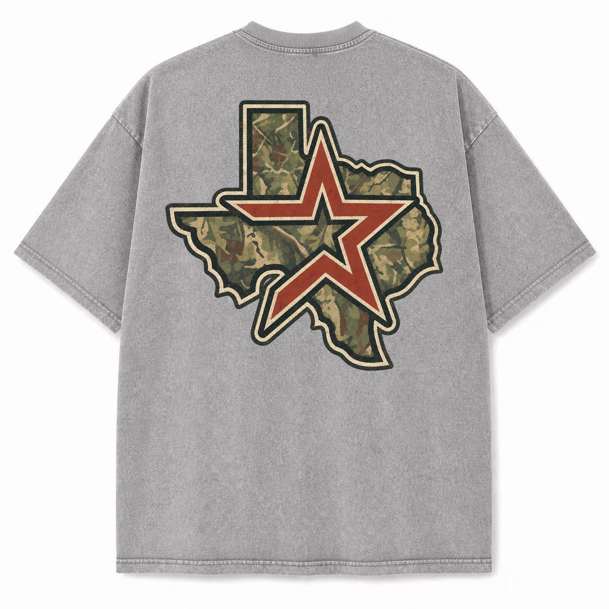 Vintage Washed Houston Camo Double-Sided Heavyweight Graphic Tee in Vintage Washed Heavyweight T-Shirt, Light Gray, back view