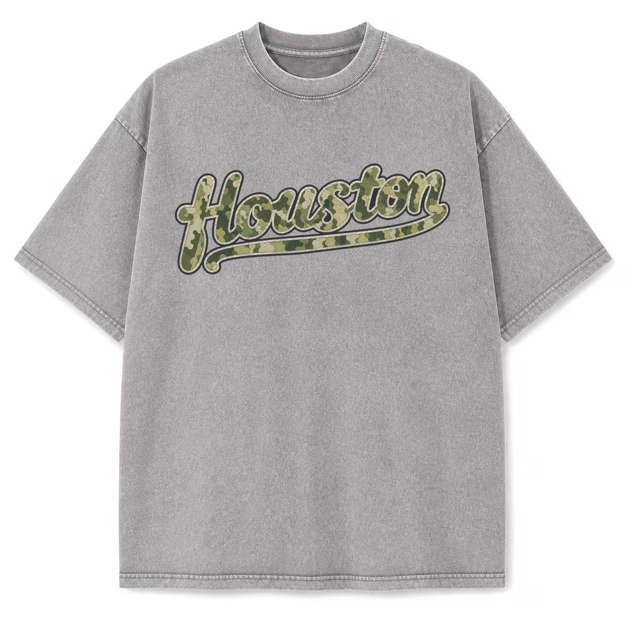 Vintage Washed Houston Camo Double-Sided Heavyweight Graphic Tee in Vintage Washed Heavyweight T-Shirt, Light Gray, front vie