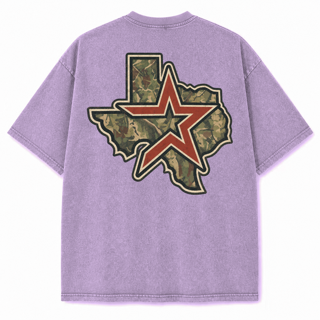 Vintage Washed Houston Camo Double-Sided Heavyweight Graphic Tee in Vintage Washed Heavyweight T-Shirt, Lavender, back view